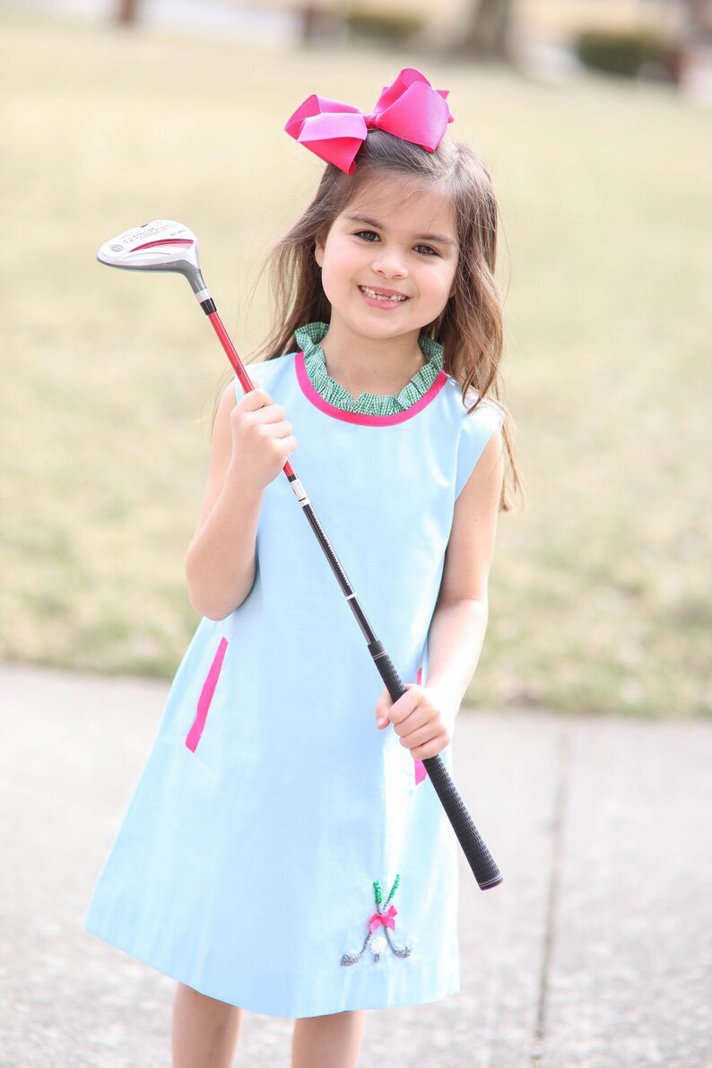 Girl Blue Golf Dress Girl Golf Course Dress Golf Theme Party Etsy