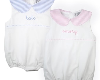 Boy seersucker bubble, Girl seersucker bubble, pink Monogrammed Bubble, blue Monogram Bubble, baby knit bubble, Monogram Baby bubble