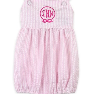 Pink Seersucker Cross-back Bubble, Baby Bubble, Personalized Baby Bubble, Monogrammed Baby Gift, Baby Girl Romper, Monogramed Bubble