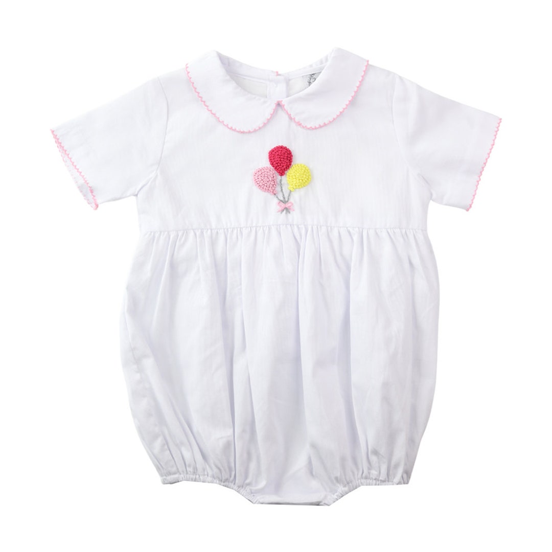 Petit Bebe Knits Baby Girls Check Bubble - Smocked Birthday Cupcakes - Pink