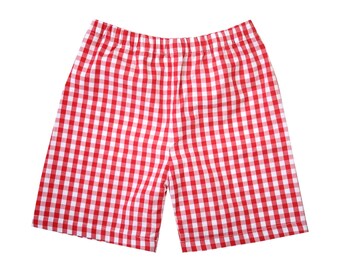 Boy Red Gingham Shorts, Red Gingham play shorts, Little Boy Plaid shorts, Boy Fourth of July shorts, Elastic Play short boy, 4th of July