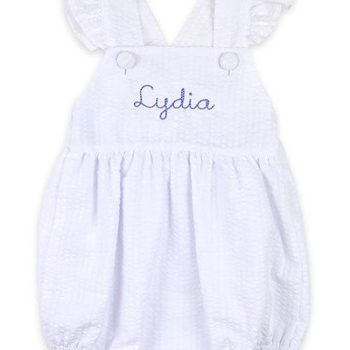 Floral Monogram Baby Girl Sunsuit Personalized Seersucker Etsy