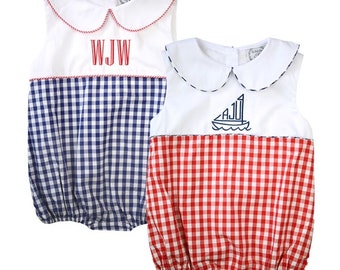 Red Gingham Bubble, Blue gingham bubble, monogram Baby Bubble, Personalized Baby Bubble, Baby boy Romper, boy 4th of July bubble