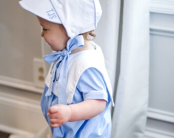 Baby white Bonnet, Boy Monogrammed white Bonnet, New Baby boy Bonnet, Monogrammed baby boy gift, monogrammed baby hat, toddler bonnet