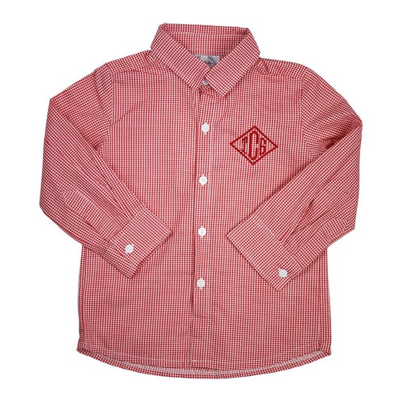Boy Red Gingham Monogram Button Down 