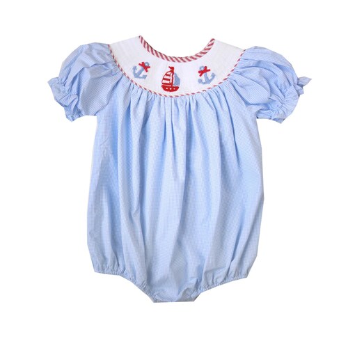 Blue Gingham Smocked Sailboat Anchor Bubble Nautical Smocked Etsy