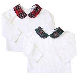 Red Tartan Plaid Peter Pan collar shirt, Green Tartan Plaid