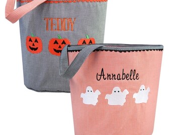 Orange Gingham Halloween Bucket, Black Gingham Halloween Bucket, Halloween Candy bucket, Halloween Candy basket, Child Halloween bag