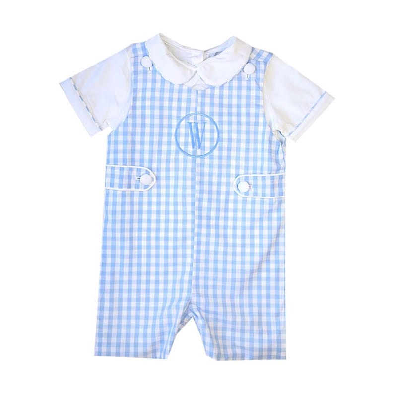[Mud Pie] Blue Gingham Collar Shortall main image 0