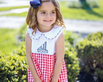 Red Gingham Bubble, monogrammed Baby Bubble, Personalized Baby Bubble, Monogrammed Baby Gift, Baby boy Romper, boy 4th of July bubble