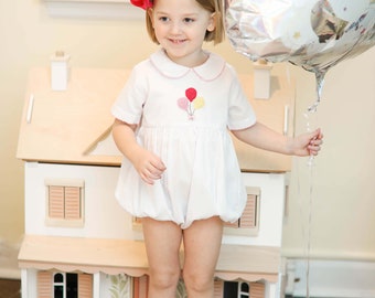 Girl Birthday Outfit, pink smocked birthday bubble, little girl birthday outfit, first birthday outfit, first birthday bubble, girl birthday