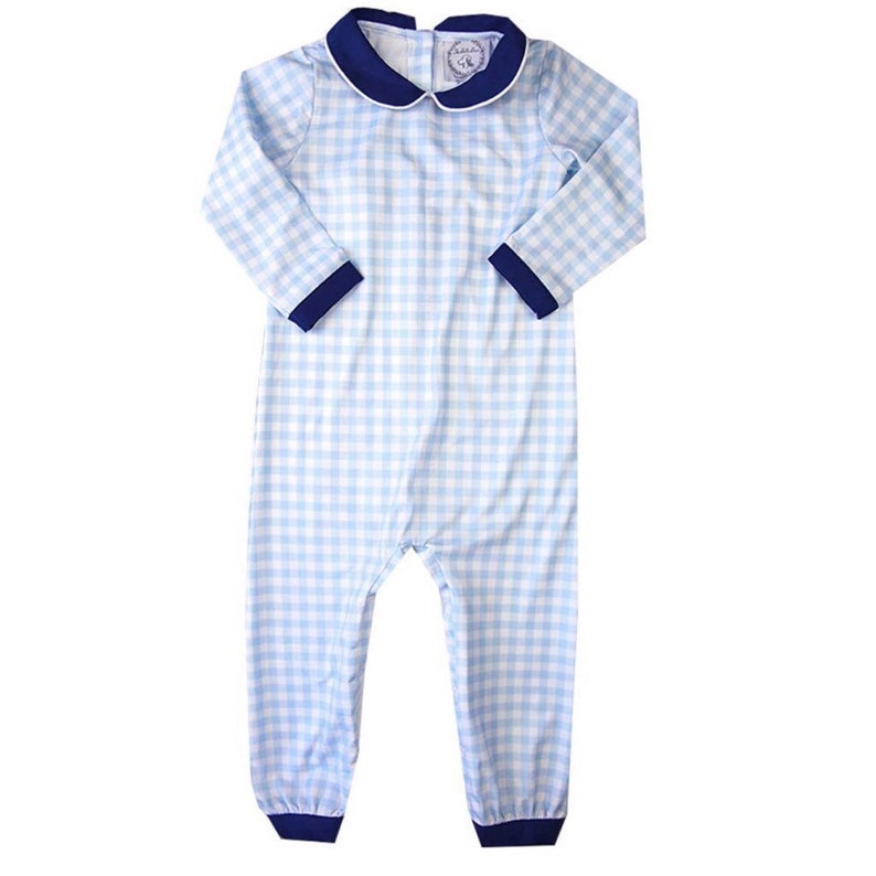 Boy Light Blue Gingham Romper Light Blue Gingham Baby Etsy