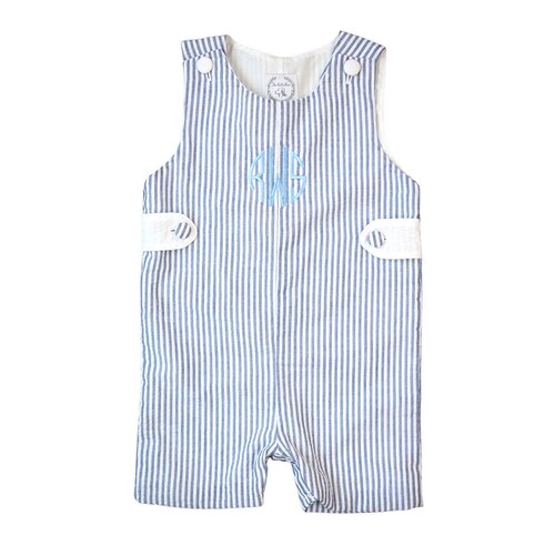Monogrammed Navy Seersucker Shortall Monogram Shortall Etsy