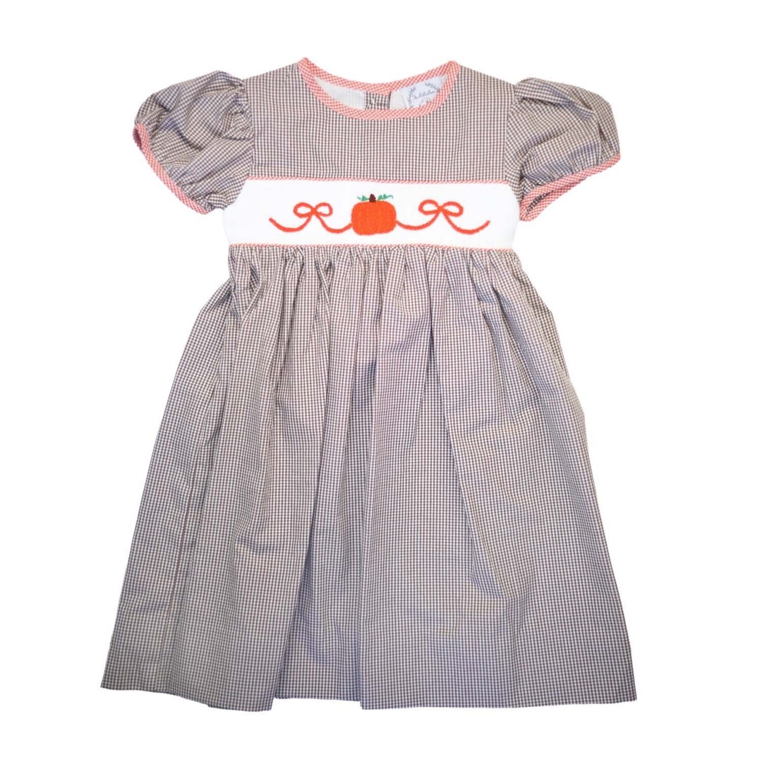 Girl Smocked Pumpkin Dress Monogrammed Pumpkin Dress Orange Etsy