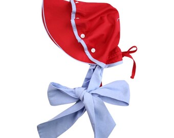 Baby Red Bonnet, Girl Monogrammed Red Bonnet, New Baby girl Bonnet, Monogrammed baby girl gift, monogrammed baby hat, toddler bonnet