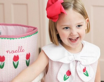 Pink Petal bubble, Monogrammed Girl Easter bubble, Personalized Easter bubble, Girl romper, pink tulip dress, pink Easter dress