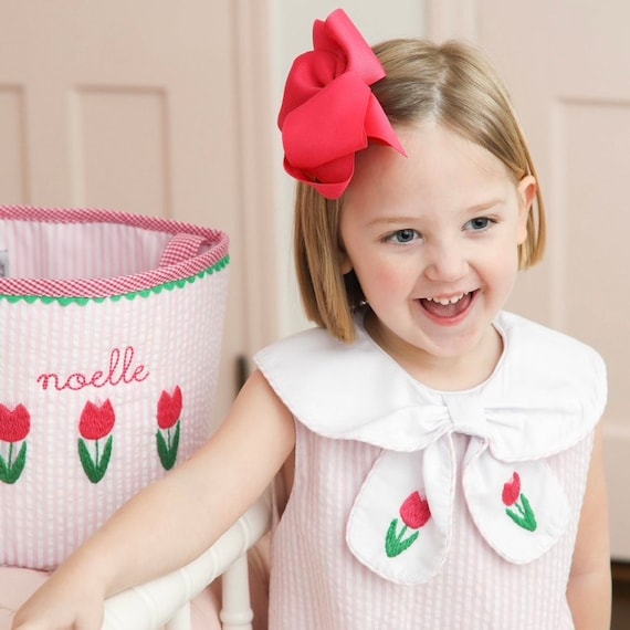 Pink Petal bubble, Monogrammed Girl Easter bubble, Personalized Easter bubble, Girl romper, pink tulip dress, pink Easter dress