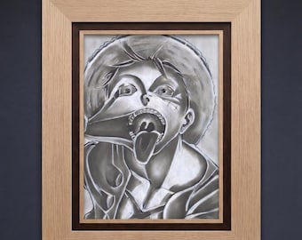 ルフィ（麦わら帽子の船長）ブラックの白鉛筆画（デジタルダウンロード）