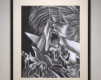 Iori Yagami - The King of Fighters . Black & White Pencil Drawing: Games Fun Art Digital Download.