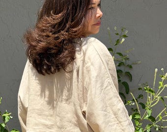 Cropped Linen Blouse | European Flax Linen | Minimalist Japanese Inspired Long Sleeve Top