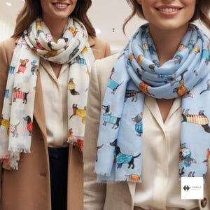Bufanda con estampado de perro salchicha y gato para mujer – Chal ligero con flecos, 180 x 90 cm. Regalo de moda para otoño.