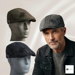Embroidered Cotton Flat Cap, Vintage Newsboy Hat, Adjustable Summer Visor