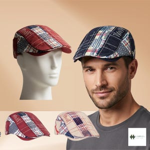 Patchwork Newsboy Cap, Vintage Octagonal Beret, British Style Flat Hat