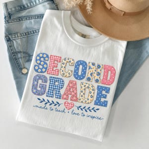Second Grade Shirt, 2nd Grade Teacher T-Shirt, Floral Patchwork School Shirt, Teacher Gift, Back to School