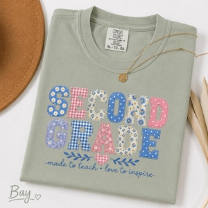 Second Grade Shirt, 2nd Grade Teacher T-Shirt, Floral Patchwork School Shirt, Teacher Gift, Back to School