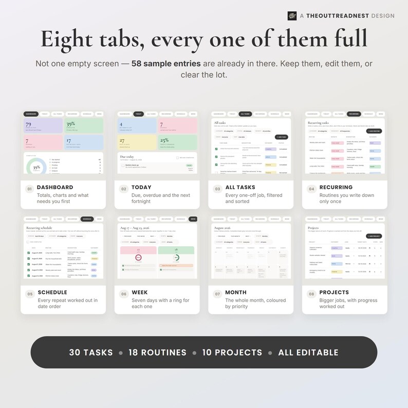 Task Tracker Digital Planner, All in One HTML File Productivity Tool with Dashboard, Recurring Routines, Weekly Monthly Schedule and Project image 4