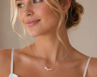 Dainty Pearl Necklace for Women, Minimalist Sterling Silver Jewelry, Elegant Gift for Her
