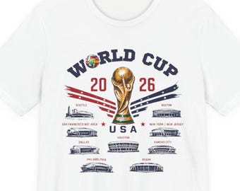 Camiseta unisex de algodón con estampado de estadios de la Copa Mundial de EE. UU., hasta la talla 5XL.