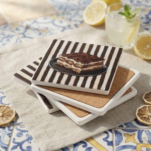 Italiensk Tiramisu Keramikunderlägg, Espresso Bruna Ränder, Kaffebardekor (10 cm)