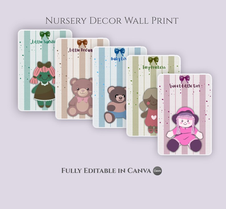 Pink Nursery Wall Art Set Printable | Editable Canva Prints | Vintage ...