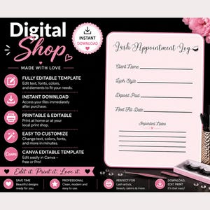 Lash Appointment Log Printable | Editable Canva Template | Beauty Appointment Planner | Instant Download