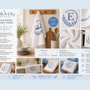 Paño de cocina de microfibra con monograma E de Elegant & Co. / Logotipo de corona azul