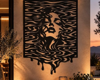 Abstrakte Frau (SVG/DXF) | Surreales Wasserspiegelungsporträt (Digitaler Download)