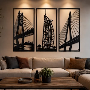 Väggkonstpaket med snedkabelbro | Paneler med arkitektoniska landmärken (digital nedladdning)