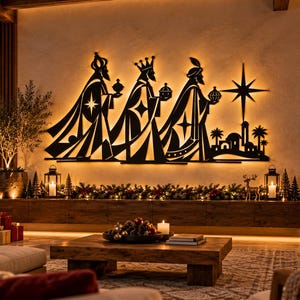 Three Wise Men Nativity SVG | Mid-Century Christmas Metal Wall Art (Digital Download)