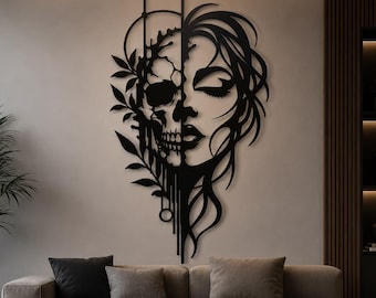 Halber Totenkopf Frau SVG | Gothic-Gesicht Laserschnittdatei, Dunkle Dekoration (Digitaler Download)