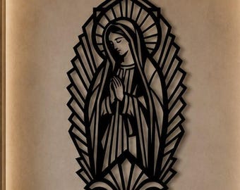 Art-Deco-SVG-Datei mit Jungfrau Maria | Laserschnittdatei im Stil Unserer Lieben Frau von Guadalupe (Digitaler Download)