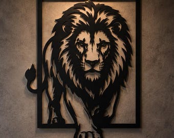 Majestätischer Löwe als SVG-Wandbild | Geometrischer Rahmen, lasergeschnittene Datei (Digitaler Download)
