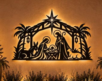 Krippenszene SVG DXF | Heilige Familie Weihnachten CNC-Datei (Digitaler Download)