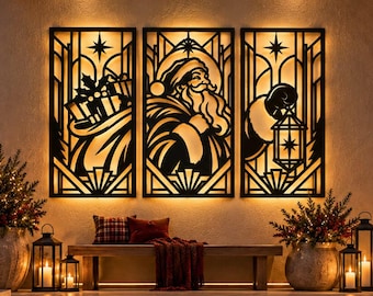 Art-Deco-Weihnachts-SVG-Bundle | Weihnachtsmann, Geschenke, Glockenpaneele (Digitaler Download)