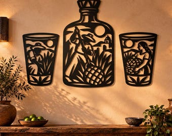 SVG-Bundle mit mexikanischen Tequilaflaschen | Wandbild „Agavenernte“ (Digitaler Download)