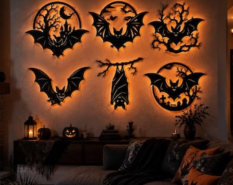 Halloween-Fledermaus-SVG-Bundle | Gothic-Metall-Wandkunst, Laserschnittdatei (Digitaler Download)