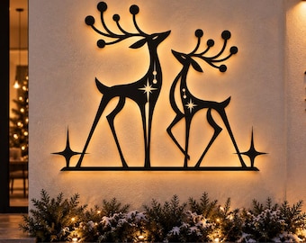 Rentier im Mid-Century-Modern-Stil (SVG/DXF) | Retro-Weihnachts-Metallkunst (Digitale Datei)