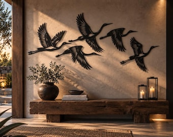 Wandbild „Fliegende Kraniche“ aus Metall (SVG) | Japanischer Vogel (CNC-Laserschnittdatei, digitaler Download)