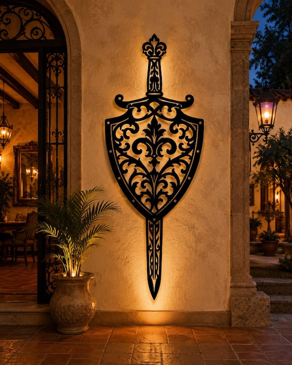 Ornamental Sword Shield SVG | Gothic Medieval Wall Art (Digital Download)