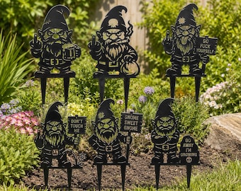 Funny Gnome Garden Stakes SVG Bundle, Laser Cut Metal Yard Art (Digital Download)